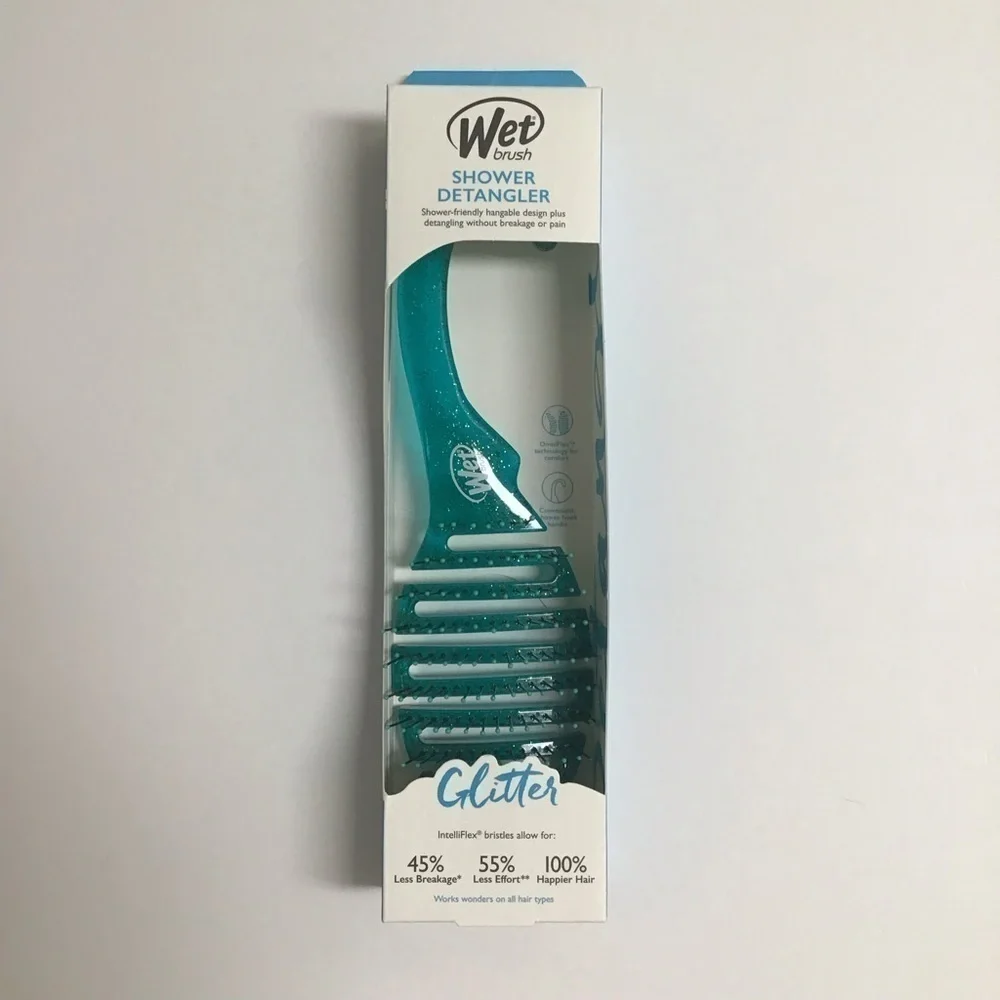 Wet Brush Shower Detangler GREEN GLITTER IntelliFlex Bristles Hanger Beach NEW